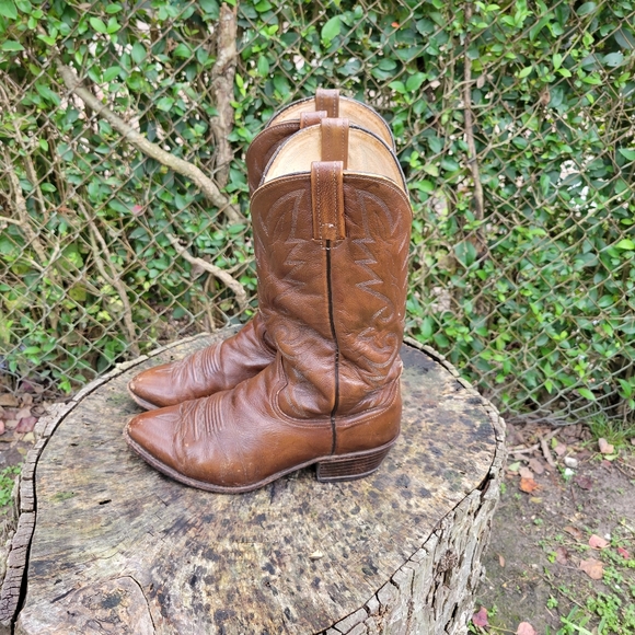 Men Vintage Brown Leather Cowboy Boots By Dan Post Size 11- 11.5/Men Go Western - Picture 7 of 10